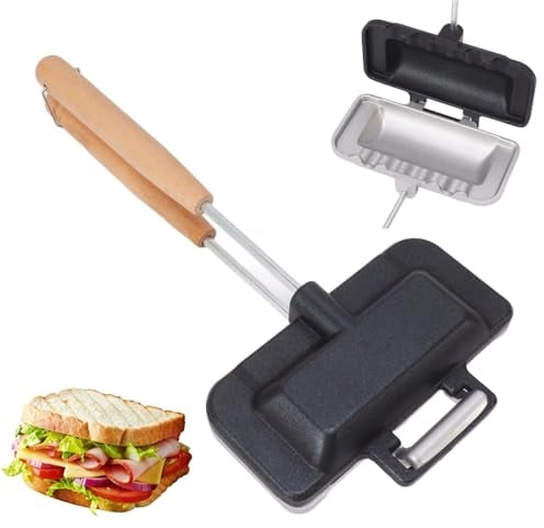 Topyond Doppelseitige Bratpfanne,Doppelseitige Sandwicheisen,Sandwichmaker Mini Toastpfanne mit Hitzebeständigem,Removable Toaster,Antihaftbeschichteter für Panini Zum Backen Und Crimpverschließen