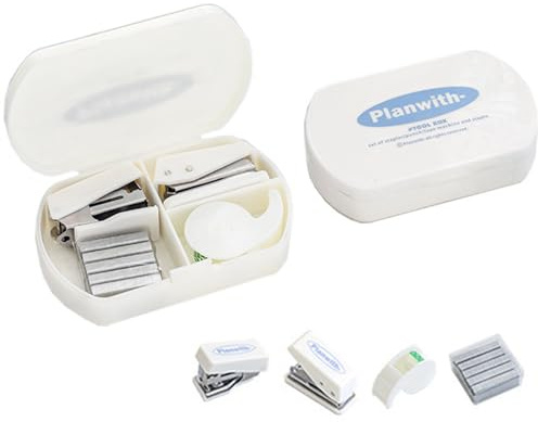 Mini Tacker Set Mini Heftgerät Tacker Klein Mini mit 500 Standard No. 10 Heftklammern, Lochzange für Papier 5.5mm Klebebandabroller inkl, Tragbar für Schulen Arbeitsplätze Familien Unternehmen (Weiß)