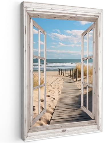 MuchoWow© Stampa Su Tela 60x90 cm Decorazioni Pareti Canvas Grandi Dimensioni Quadri Con Cornice Moderni Quadro Soggiorno Foto Camera Da LettoFinestra - Mare - Nature - Spiaggia