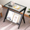 Beistelltisch Glas, Kaffeetisch aus Bambus, Couchtisch klein mit Glasplatte, Sofatisch mit Zeitschriftenhalter, Nachttisch Z Form, Wohnzimmertisch Glas, Kleiner Tisch für Wohnzimmer, Schlafzimmer
