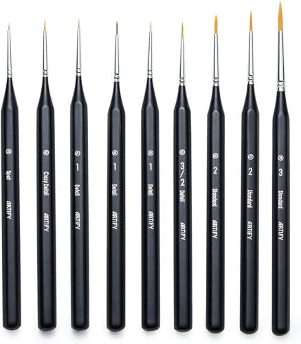 ARTIFY Ensemble de pinceaux de Peinture Miniatures : 9 pinceaux Ronds de Petit modèle, Mini pinceaux Fins pour Peinture Miniature