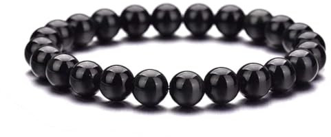 JoyasMinerales Bracelet en Obsidienne Noire | 100% Pierres Naturelles Authentiques | Confortable & Élégant | Fil Élastique Coréen + Boîte Cadeau Incluse (Obsidienne Noire, 8mm)