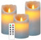 AnnSpa 3 Set Grau LED Kerzen Batteriebetriebene mit Fernbedienung，Flammenlose Echtes Wachs Flackern Moving Wick Flackern Amber Yellow Light Pillar Candles，Unscented Wachs für Geschenk/Dekoration
