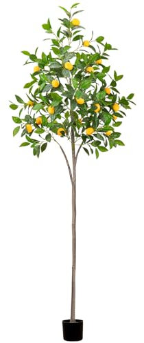 Gresorth Artificial Lemon Tree 6FT Tall Faux Plant for Home Office Decor Indoor Gift Large Fake Potted with Realistic Trunk Lifelike Yellow Fruits