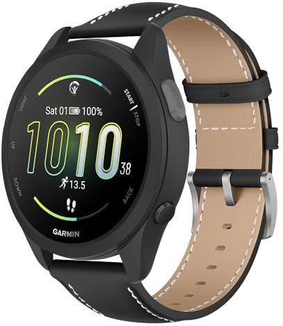 Niboow 20mm Armband für Garmin vivoactive 6 (42mm)/vivoactive 5/vivoactive 3/Forerunner 165/Forerunner 165 Music, Leder Uhrenarmband Armbänder für Garmin Venu Sq 2/Venu 2 Plus/Venu Sq Music - Schwarz