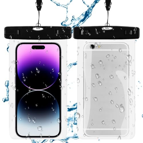 Housse étanche pour téléphone portable,2 pièces Housse sous-marine,Housse de protection contre l'eau pour la natation,Compatible avec iPhone, Sumsung, Xiaomi, Google Smartphones(2 pièces Set,Noir)