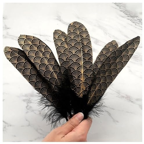 GreatRise 15-20cm Schwarz Gold Basteln Federn Heißprägung Bastelfern mit Verheißungsvolle Wolken Muster für Kunst Handwerk DIY Bastelfern Traumfänger Hochzeit Faschingskostüm Hut Dekoration 10 Stück