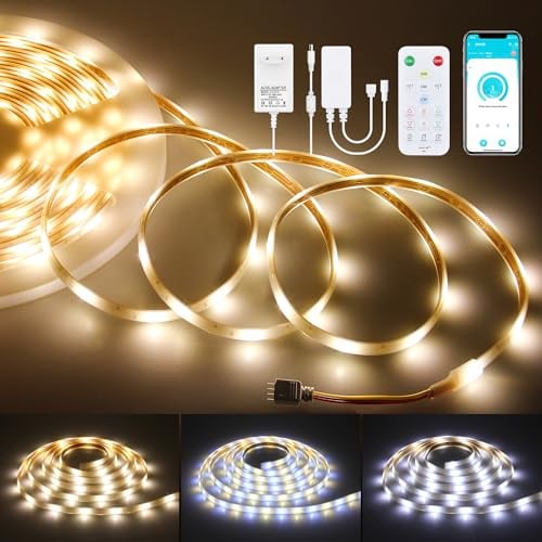 ALITOVE 24V LED Streifen 10m Abstimmbar Weiß 2700K~6500K mit APP-Steuerung | RF Fernbedienung, LED Band Aussenbereich Wasserdicht, Musik-Sync, Timer, für Decks Terrasse Garten, Nicht Selbstklebend