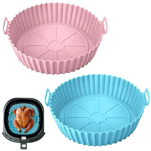 2 Pack Silicone Air Fryer Liners - Reusable Non-Stick Basket Liners for Ninja, Tower, Cosori Air Fryers - Heat Resistant, Easy Cleaning, Dishwasher Safe, Fits 3-5L Baskets