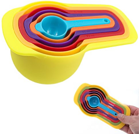 Set of 6 Measuring Cups for Baking, Cup Measurements Set, Re-Usable Measuring Spoons Sets, Cups Measuring Set Plastic Spoons, Baking Measuring Cups Multicolor Space Saving Stackable Baking Tools