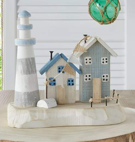 Dekoleidenschaft Dekoobjekt Küstenpromenade aus Holz, Häuser & Leuchtturm, Maritime Deko, Sommerdeko, Holzdeko