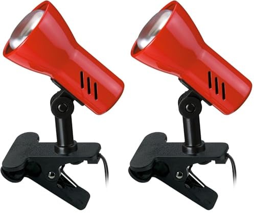 BRILONER - Nachttischlampe, Schreibtischlampe, Tischlampe, Leselampe, Bürolampe, Buch Klemme, Klemmlampe, Kinderzimmer, Schwenkbar, Schnurschalter, 1x E14, max, 40 Watt, 10,8 cm, Rotfarbig