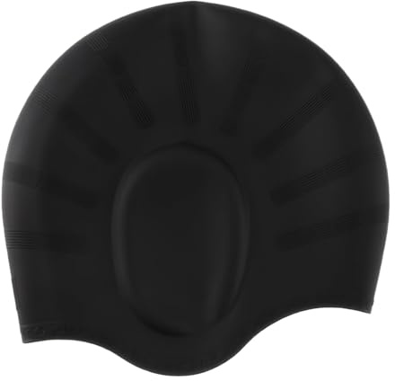 Badekappe Gehörschutz 3D, mit Ohrschutz 3D aus Silikon, Schwimmkappe mit Gehörschutz für Damen Herren und Kinder, ergonomische Schwimmhaube rutschfest reißfest für Lange und Kurze Haare