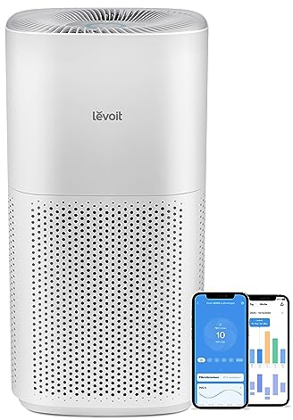 Levoit Core 600S Luftreiniger für Raucherzimmer, CADR 697m³/h, Cremeweiß | HEPA Filter für Allergiker, Luftfilter gegen 99,97 Prozent von Schimmel, PM2,5 Anzeige, Automodus, App Steuerung
