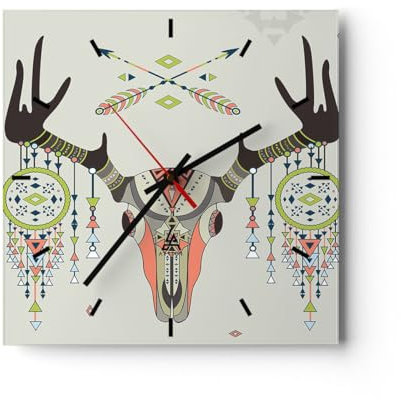 Modern Wanduhr Hirsch Mandala Spiritualität wild 40x40cm Quadrat Groß Wand Uhr Glas Analog Zimmeruhren Küche Büro Wohnzimmer Glasuhr Wall Clock Dekoration Design Küchenuhr C3AC40x40-3154
