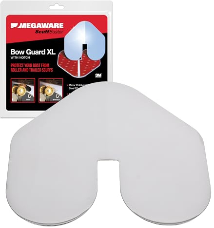 Megaware ScuffBuster - Paraspruzzi con intaglio per barche, protezione da urti e graffi, protezione in acciaio inox con adesivo 3M, finitura lucida a specchio (23 x 22,2 cm)