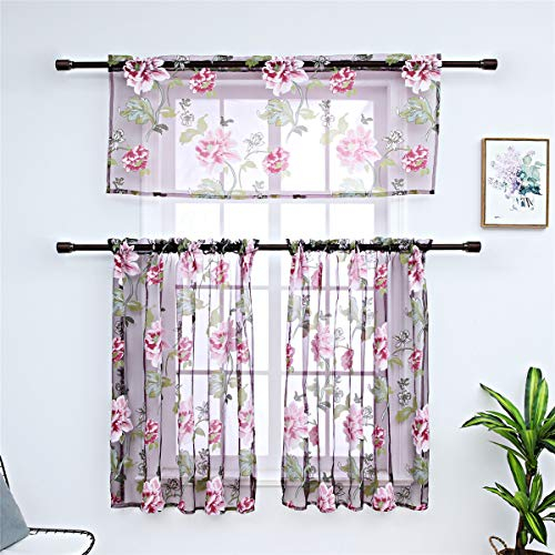 Dreamskull Gardine Gardinen Kurzstores Scheibengardine Schiebegardine Bistrogardine Blumen Transparent Klein Kurz Küche Wohnzimmer Kinderzimmer Landhaus Kleiner Prinz 3er Set Modern