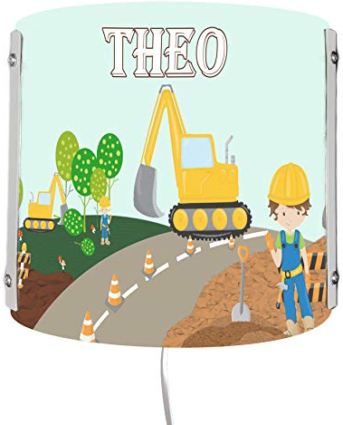 CreaDesign WA-1084, Bagger, Kinderzimmer Wandlampe personalisiert mit Namen, Nachtlicht/Schlummerlicht für Steckdose, E14, 22 x 22,5 x 8,5 cm