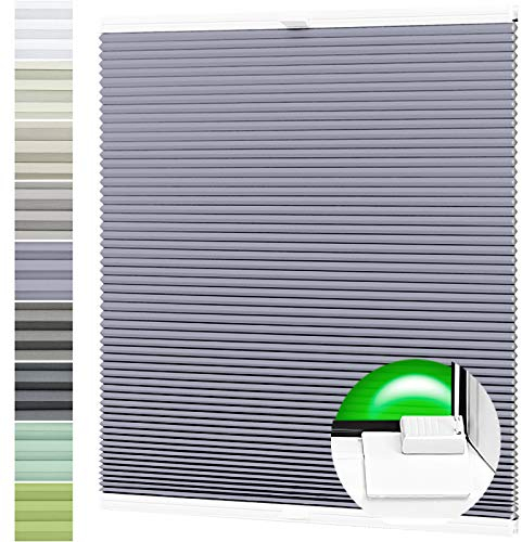 Wabenplissee nach Maß Verdunklung Thermo Plissee Kleben Ohne Bohren Grau Rückseite Weiß Breite: 41-60 cm, Höhe: 101-140 cm