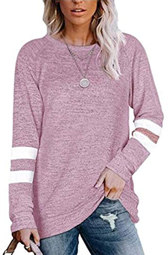 Famulily Long Tops for Women UK Size 12 Striped Long Sleeve T Shirt Women Light Pink L
