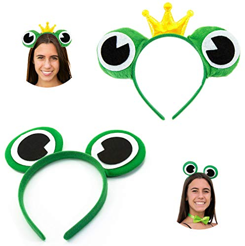 Oblique Unique® Haarreif Set - 1x Froschaugen Haarreifen + 1x Froschkönig Haarreifen für Frosch Kostüm Fasching Karneval Motto Party