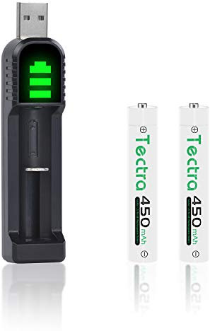 Tectra - 2 x AAAA Ni-MH AAAA rechargeable batteries + USB charger for surface pen, active pen, LED candle, flashlight, portable CD, MP3 player, digital camera and more