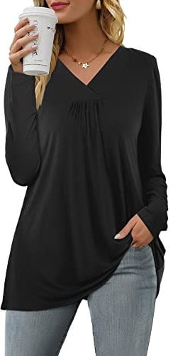Florboom Long Sleeve T Shirt for Women Tunic Tops Casual V Neck Blouse Black Size 20 22