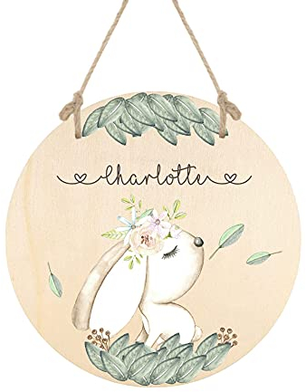Manufaktur Liebevoll Türschild Kinderzimmer Namensschild Kinderzimmerdeko Hase Babygeschenk Geburt Mädchen Junge Hase Tiere Geburtstagsgeschenk Kinder