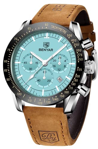 BENYAR herrenuhren Chronograph Analogue Quartz Armbanduhr für männer Lederband Herren Fashion Business Sport Design 30M wasserdicht Elegantes Geschenk für männer