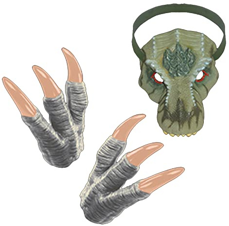 Ulalaza 1 Satz Dinosaurier Klauen Kopf Füße Requisiten Dino Cosplay Paw Handschuhe Kostüm Zubehör Velociraptor Pretend Party Supplies