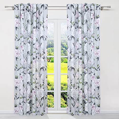 SCHOAL Gardinen mit Kräuselband Blickdichte Vorhänge Landhaus Fensterschal Wohnzimmer Gardinenschal mit Blumen Muster 1 Stück BxH 135x225cm