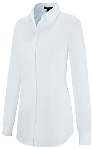 Tapata Damen Button Down Shirts Klassisch Fit Lange Ärmel Blusen Stretch Tops für Arbeit Business Casual Dressy Weiß X-Large