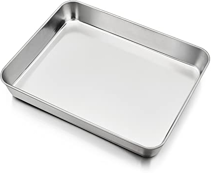 HaWare Bandeja para hornear, acero inoxidable, pequeña cacerola, bandeja para horno, bandeja rectangular profunda para hornear/freír/servir, no tóxica y saludable, apta para lavavajillas