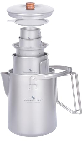 iBasingo 1.5L Titan Kessel Camping Kaffee Tee Kanne Barista Wasserkocher Kaffeemaschine Outdoor Reisen Picknick Garten Lagerfeuer Herdplatte Schnellbrühkessel 500ml Tasse Kleine Becher Set Ti3129D