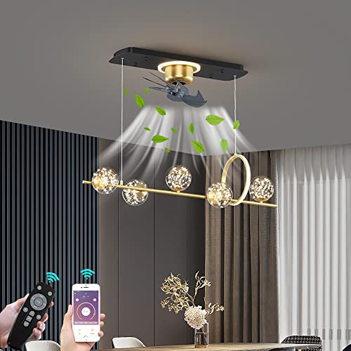 Deckenventilator Mit Beleuchtung LED Leise Deckenleuchte mit Ventilator Fernbedienung und APP Dimmbar Esszimmer Lampe Fan Pendelleuchte für Wohnzimmer Büro Schlafzimmer Lüfter Kronleuchter, 100cm