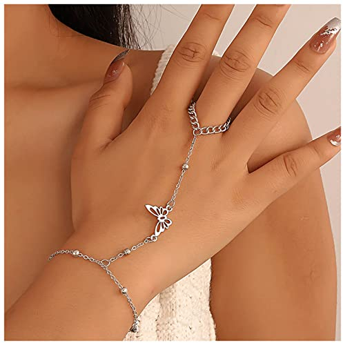 Inateannal Schmetterling Fingerring Armband Schmetterling Silber Schmetterling Handgelenk Armband Schmetterling Sklave Armband Vintage Finger Kette Armband Schmuck Für Frauen Und Mädchen