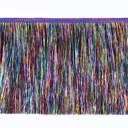 Yalulu 10 Meter PET-Silberdraht Quaste Seidig Fransen Tanzfransen Geschnitten Fransenborte, Geschnitten Fransenborte Kostüm Quaste Trimmen Apparel Fransenband Nähzubehör (Mehrfarbig)