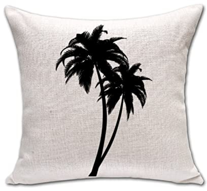 Kissenbezug 45x45 Schwarze Palme Sofakissen Baumwoll und Leinen Dekokissen Quadrat Kissenbezüge mit Reißverschluss Outdoor Kissen- für Wohnzimmer Auto Schlafzimmer