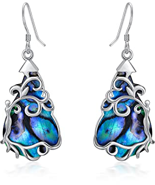 Blume des Lebens Ohrringe Silber 925 Abalone Hängeohrringe Hängend Lebensbaum Tropfen Ohhringe