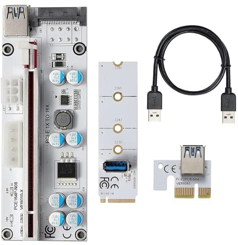 MZHOU Carte Riser PCI-E 1X vers 16X VER010-X avec fente M.2 vers PCI-E X1 NGFF pour minage Ethernet Bitcoin Cryptocurrency