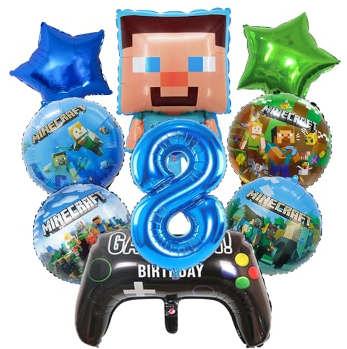 Miner Gamer Kindergeburtstag Mitgebsel Jungen 8,Pixel Luftballon Geburtstagsdeko 8 Jahre, Luftballon Geburtstag 8 Jahre Jungen Gamer Luftballon Deko Geburtstag Party Mitgebsel ballon set