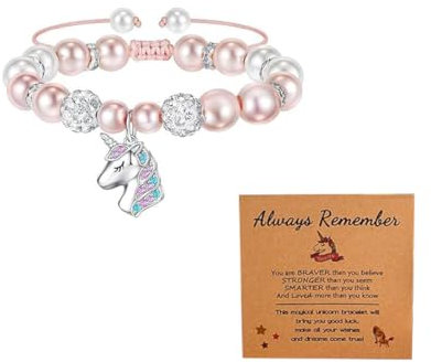 Duoleimi Einhorn Armband Mädchen - Verstellbares Armband mit Perlen und Strasskugeln, Anhänger Regenbogen Einhorn Schmuck und Freundschaftsarmband für Kinder Einschulung und Schulkind Armband
