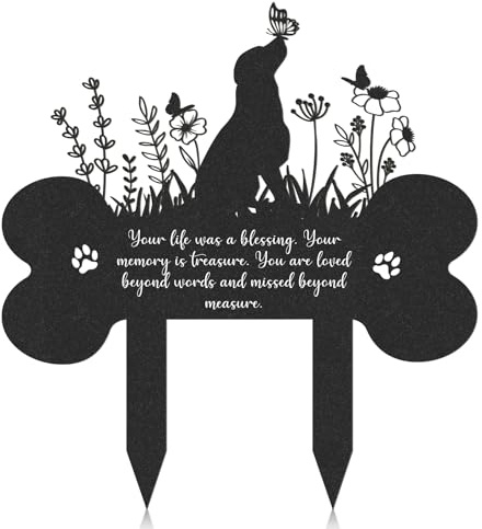 Rngmsi Marcadores de tumba para mascotas, marcadores de jardín conmemorativos de metal para perros, decoraciones de tumbas para cementerio, mascotas, placa impermeable para tumbas, lápida de mascota a