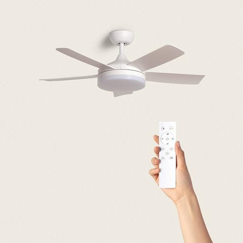TECHBREY Ventilador de Techo Silencioso Patroclo Blanco 106cm Motor DC Controlador de Pared + Mando Con Luz