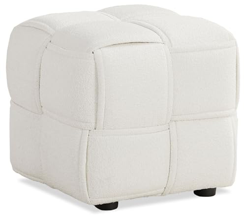 Homestyle4u 2646, Hocker Sitzhocker Pouf Beige Creme Bouclé Weiß Sitzwürfel Polsterhocker Sitzsack Sitzpouf gepolstert
