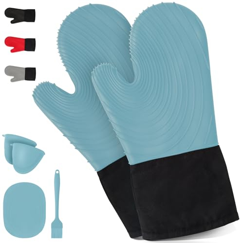 WUFANC Guanti Da Forno, Guanti Forno Possono Resistere A Temperature Fino A 250 ℃, Guanto Da Forno In Silicone Non Sono Rigidi, Presine Da Cucina Antiscivolo Per Cucinare, Cuocere Al Forno(blu)