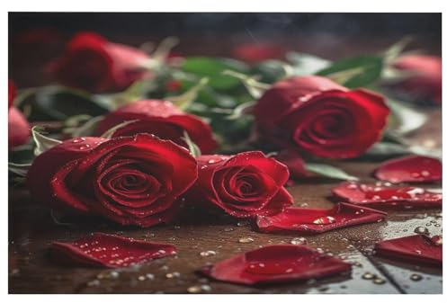 LFDSYEOQ Waschbarer Outdoor-Teppich, Valentinstag, Rose, Wohnzimmerteppich, rutschfest, schmutzabweisend, Teppich für Fußmatte, Boden, Eingangsbereich usw