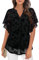 Vafoly Damen Bluse Elegant Festlich: Damen Kurzarm Tunika Damen Elegant Business Casual Tops Professionelle Arbeit Hemden für Frauen Büro V-Ausschnitt Mesh Langarm Bluse Beflockte Schwarze XL