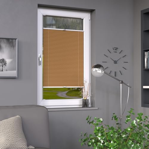 Deco-Raum Plissee auf Maß Cappuccino Fenster Plisseerollo Faltstore Jalousie Sonnenschutz Sichtschutz lichtdurchlässig Rollo für Fenster & Tür B:91-100 cm, H: 101-150 cm