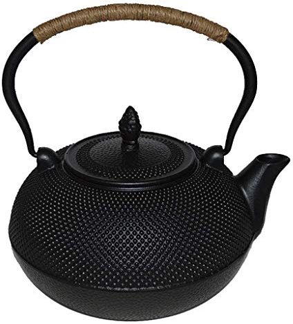 sjdoPulse 3L Extra Large Capacity Cast Iron Teapot For Tea House,Uncoated Iron Kettle Southern Japanese Teaware Set Black Hobnail Pattern.